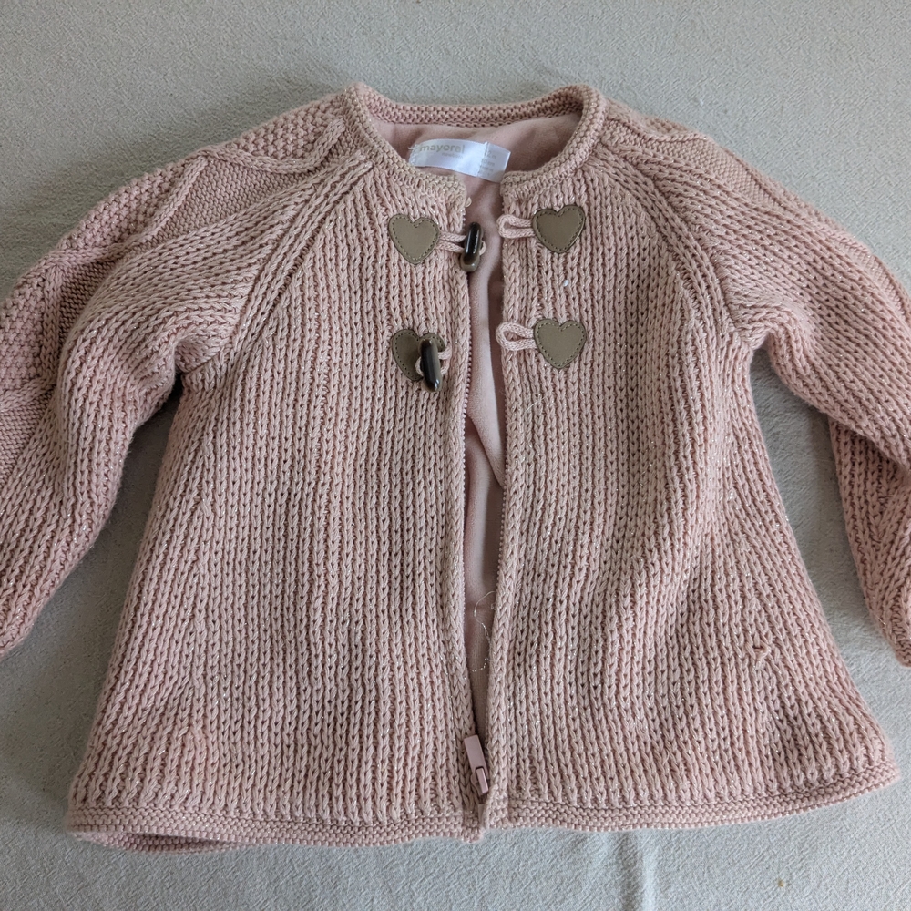 Mayoral Pink Knit Kids Jacket with Heart Accents